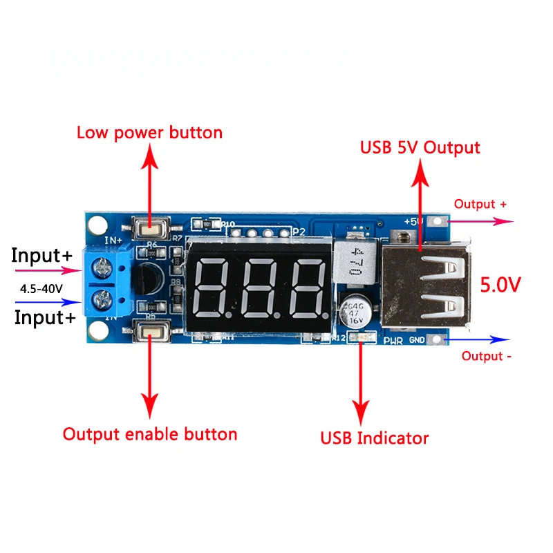 DC-DC понижающий модуль питания измеритель напряжения автомобильного