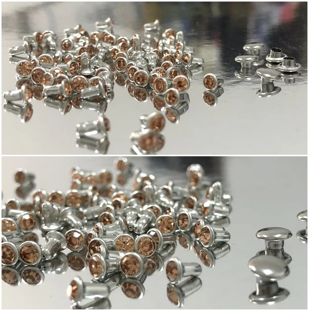 

100PCS 4MM CZ+++ Silver Plated Champagne Crystal Rivets Leather Craft Punk Studs Fit Leather Craft DIY Making Shipping Free