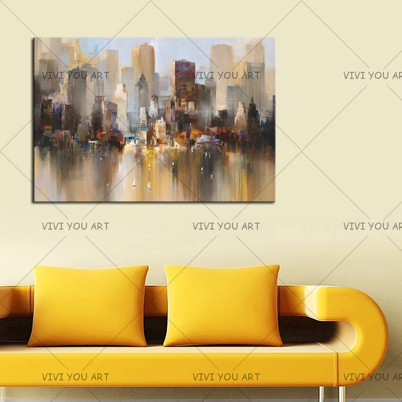 Skyline art 100% ручная работа картина маслом пейзаж Нью Йорк горизонт абстрактная на