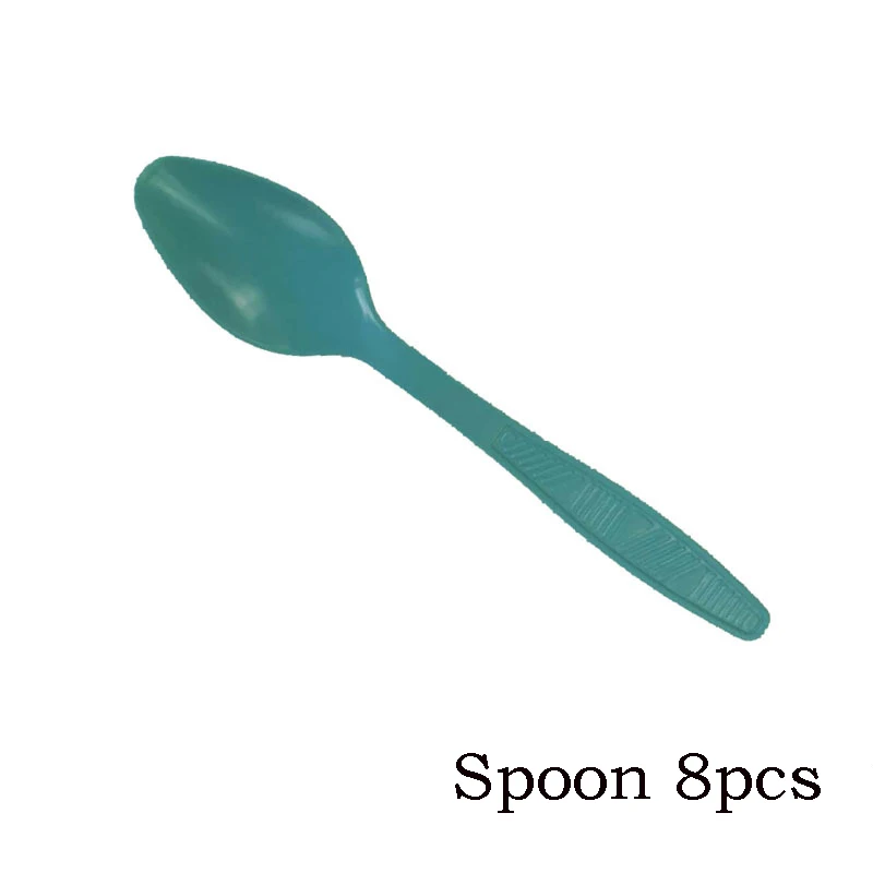 8pcs spoon blue 24 шт в упаковке многоцветная пластиковая вилка ложка нож одноразовая посуда товары для дня рождения - Цвет: 8pcs spoon blue