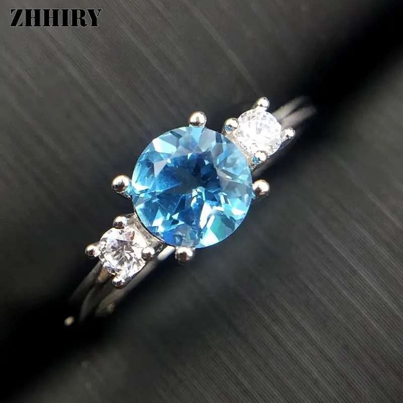 Женское кольцо с натуральным голубым топазом ZHHIRY из стерлингового серебра 925