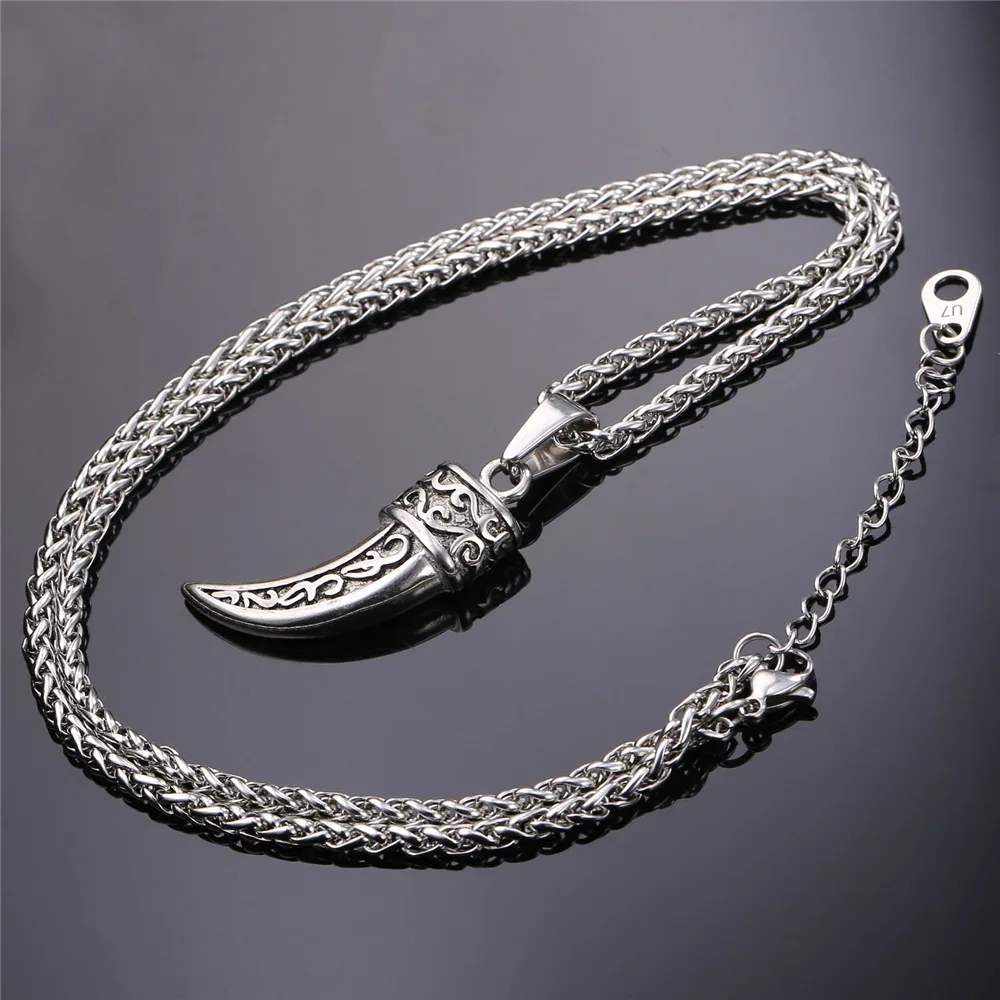 U7 Punk Rock Jewelry Wolf Teeth Men Necklace Gold Color Necklaces &amp Pendants Stainless Steel Chain P746 | Украшения и
