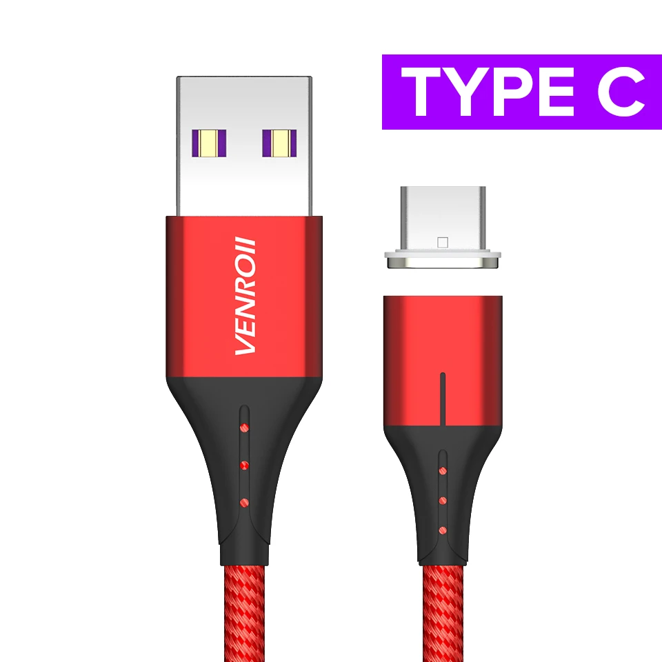 Red Venroii Магнитный кабель usb type C провод для быстрой зарядки для huawei P30 P20 Pro 5A SuperCharge Quick Charge 3,0 USBC магнит зарядное устройство - Цвет: Red