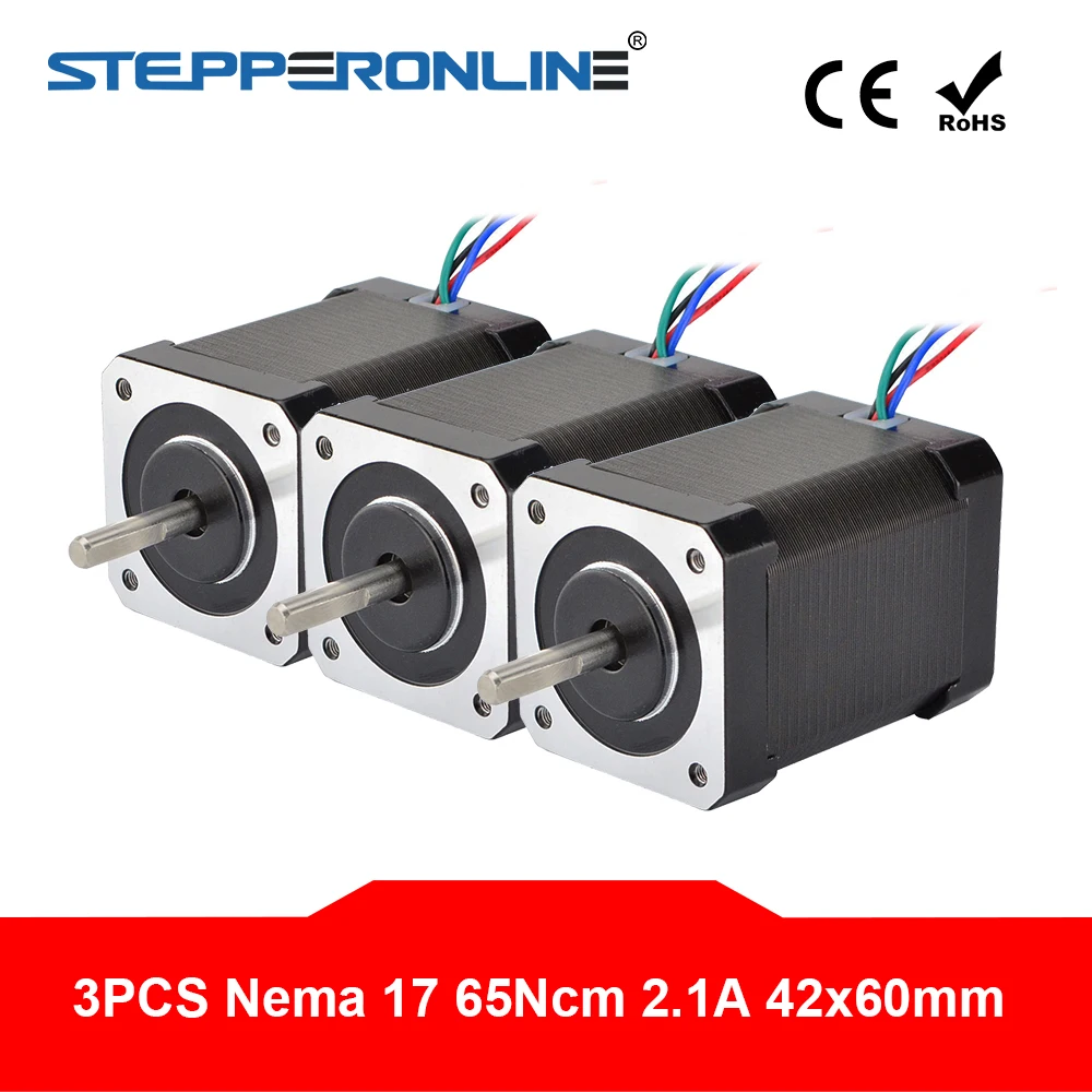 

NEW 3PCS Nema 17 Stepper Motor 60mm 65Ncm(92oz.in) 2.1A 4-lead Nema17 Step Motor 42BYGH for 3D Printer CNC XYZ Motor