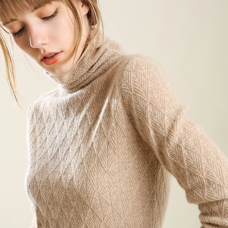 

2018 Women Turtleneck Wool Sweaters Autumn-Winter Women Warm Wool Geometric Knitted Fashion Sweaters Casual Pullovers Female