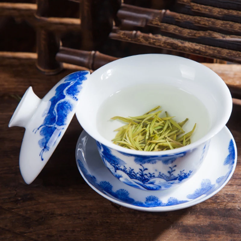 200 мл Цзиндэчжэнь синий и белый фарфор Gaiwan Чай чашки Керамика горшок