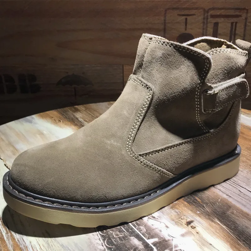 Apricot Ze 37-45; SiRetro; мужские ботильоны из коровьей замши на застежке-липучке; удобные зимние ботинки на танкетке для мальчиков - Цвет: Apricot