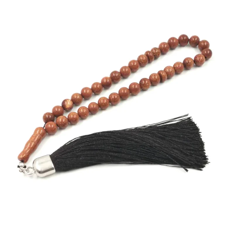 Мужские четки из натурального песчаника Tasbih 33 бусин каменные с хлопковой