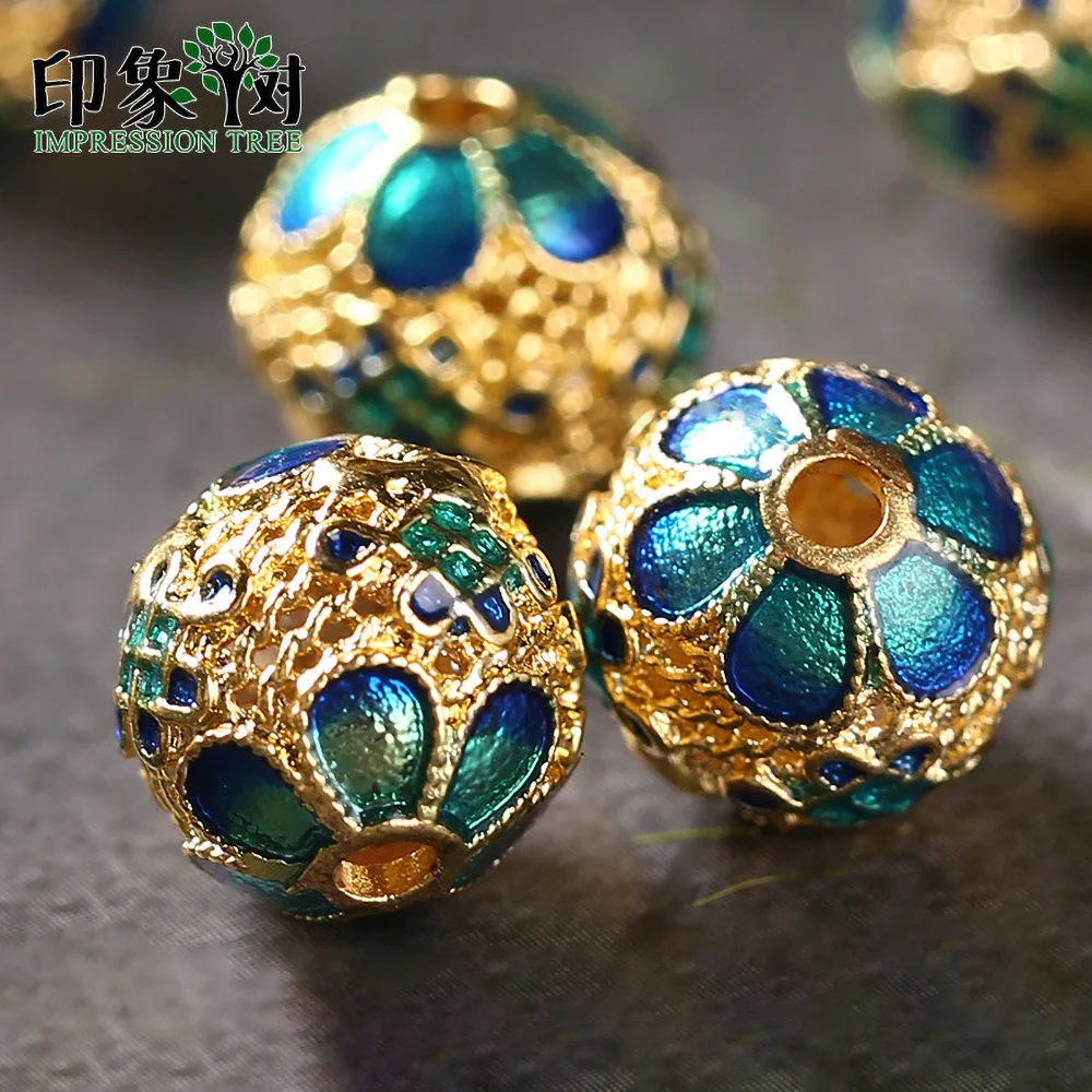 

5Pcs 10mm Copper Dripping Oil Round Beads Spacers Handmade For DIY Jewelry Components Bracelet Necklace Accessories Making 27035