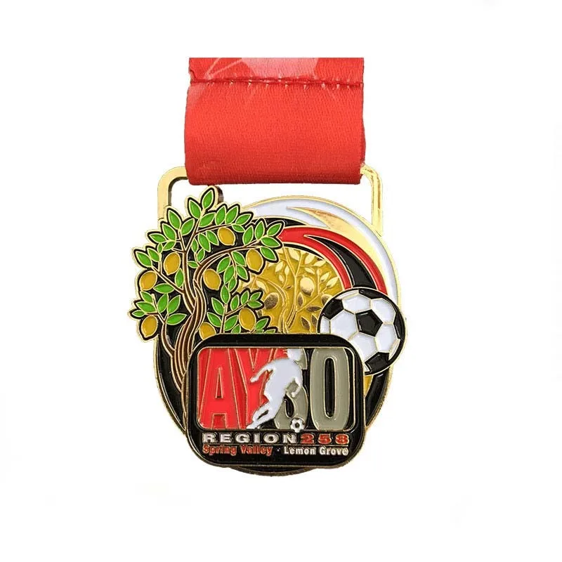 Оптовая продажа с завода Блестящий Золотой Сувенир футбольная медаль гравировка