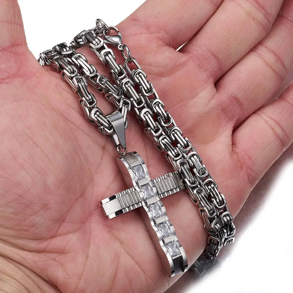 Мужской кулон с серебряным крестом из нержавеющей стали 5 мм 18-36 дюймов |