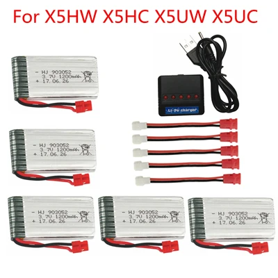 5pcs 5in1 6 шт./компл. 3,7 v 1200mAh с Зарядное устройство блоки для SYMA X5 X5C X5SC X5SH X5SW Дрон Quodcopter запасной литий-полимерный Бэтти Запчасти 3,7 v - Цвет: 5pcs 5in1