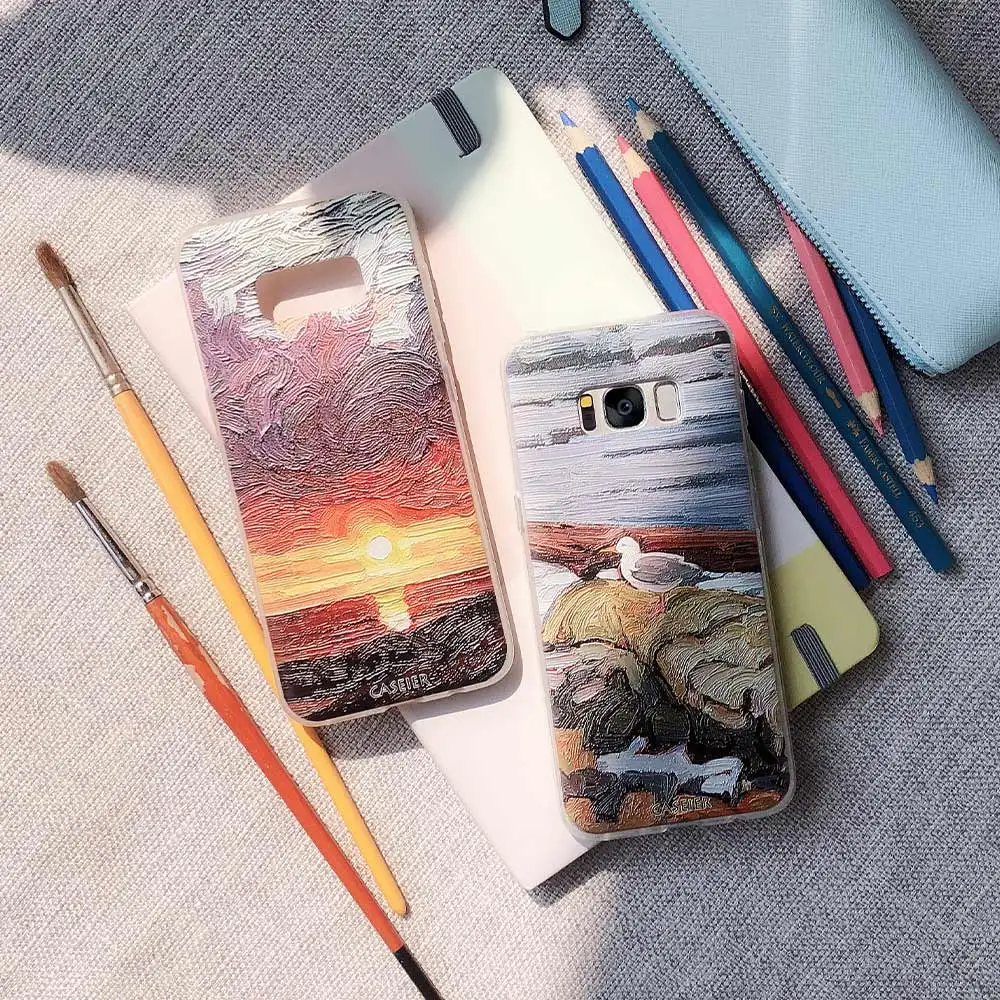 CASEIER Phone Case For Samsung Galaxy S7 S8 S9 S10 Oil Painting Embossed Cell Cases Funda Back Cover | Мобильные телефоны и