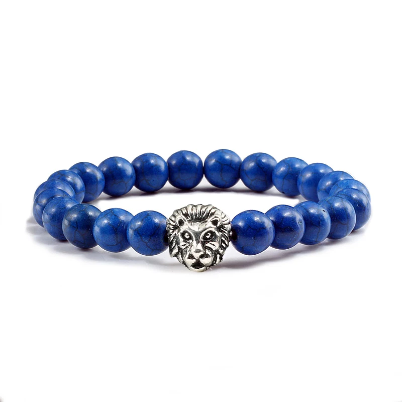 Fashion Lion Head Bracelet Buddha Beads Bracelets Bangles Charm Dark Blue Colour Natural Stone Yoga Bangle Jewelry For Women Men | Украшения