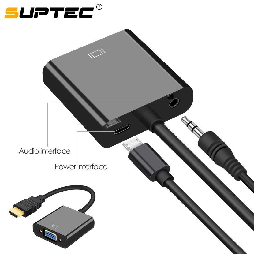 Адаптер SUPTEC HDMI VGA преобразователь 1080P цифровой в аналоговый видео аудио адаптер