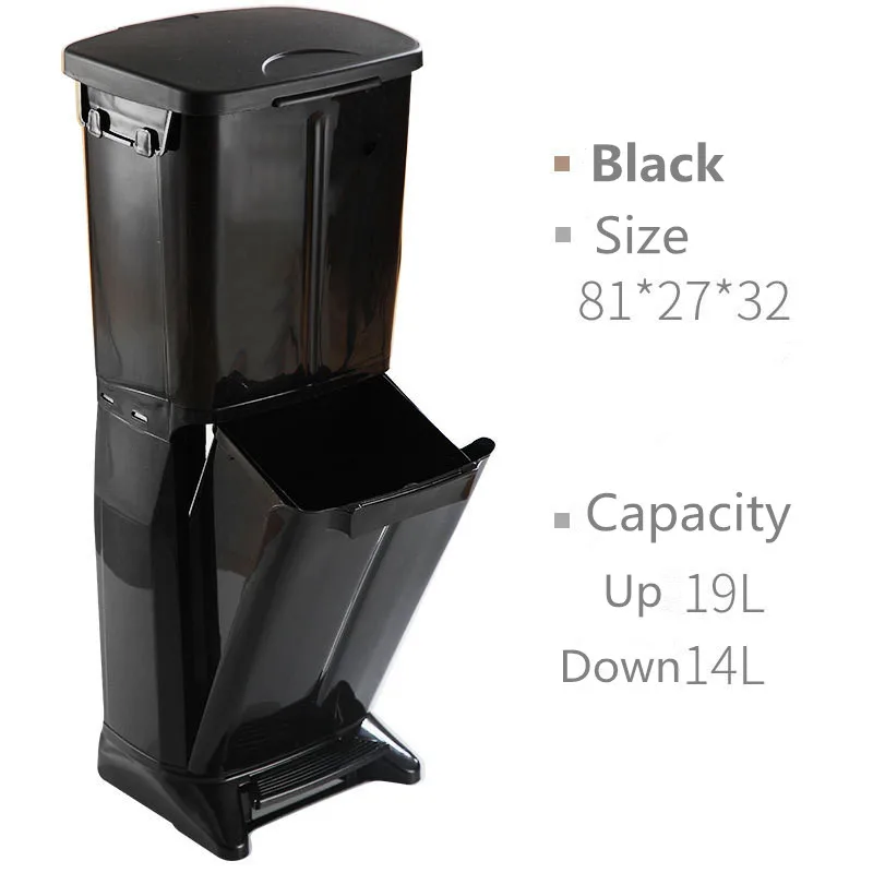 Black with pulley Classification Trash Can Double-layer Ashcan Dry And Wet Separation Garbage Bin Foot Step With Lid Pedal Ashbin Kitchen Home - Цвет: Black with pulley