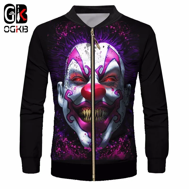 

OGKB Men's Jacket Funny Print Smile Clown Joker 3D Baseball Jackets Coats Man Hiphop Streetwear Tracksuits Outwears Blouse 6XL