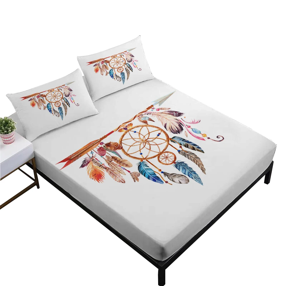 

Dream Catcher Sheets Set Flowers Print Fitted Sheet King Queen Bed Linens Pillowcase Elastic Band Mattress Cover Home Decor D45