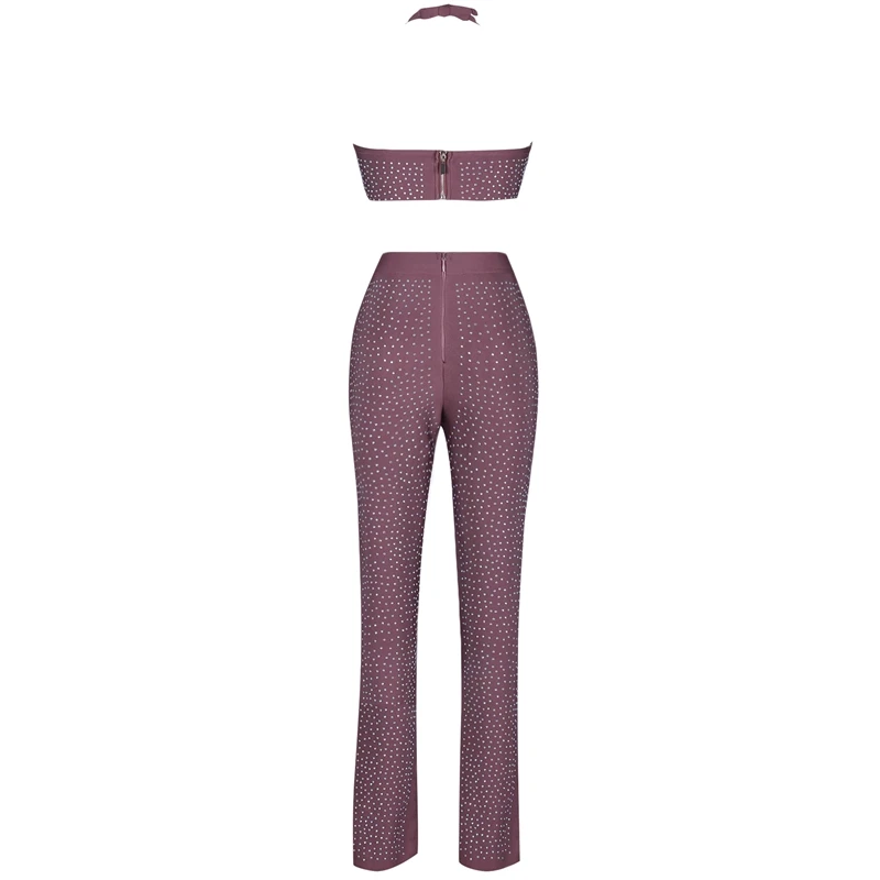 Ocstrade 2 Piece Bandage Set Clothing New Arrival 2019 Womens Brown Luxury Beaded Sexy Top and Pants Two | Женская одежда