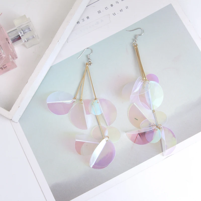 Индивидуальные разноцветные круглые висячие серьги с бахромой и длинным крючком