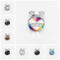 2019selling graduation souvenirs merci maitresse teachers day gift glass brass silver button open ring jewelry gift