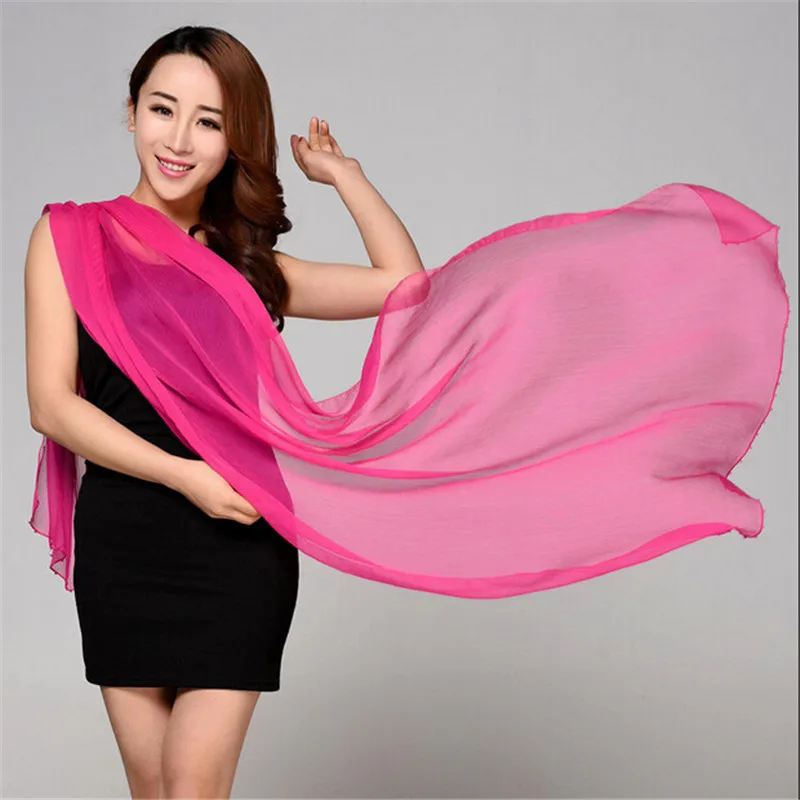 Новый дизайн брендовый полосатый шарф Женские винтажные однотонные шифоновые