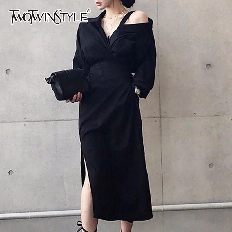 Платье-рубашка TWOTWINSTYLE весеннее платье-рубашка средней длины с неровным