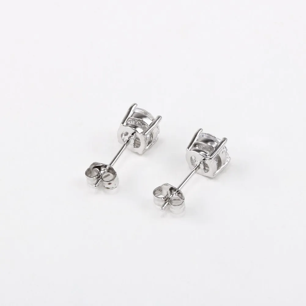 

Sparking Crystal Cubic Zirconia Earrings For Women White Gold Color 4 Claw 6mm Round Cz Ear Studs Luxury Jewelry Gift Wholesale
