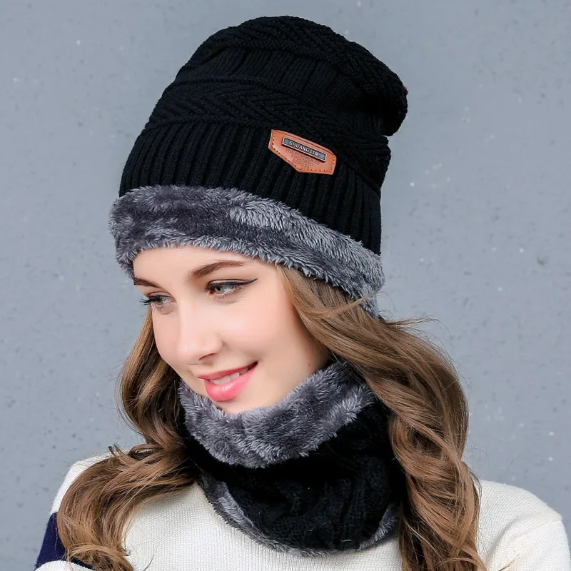 NEW Women's Knitted Hat Scarf Caps Neck Warmer Winter Hats For Men Women Skullies Beanies Warm Fleece Cap 6 Colors | Аксессуары для