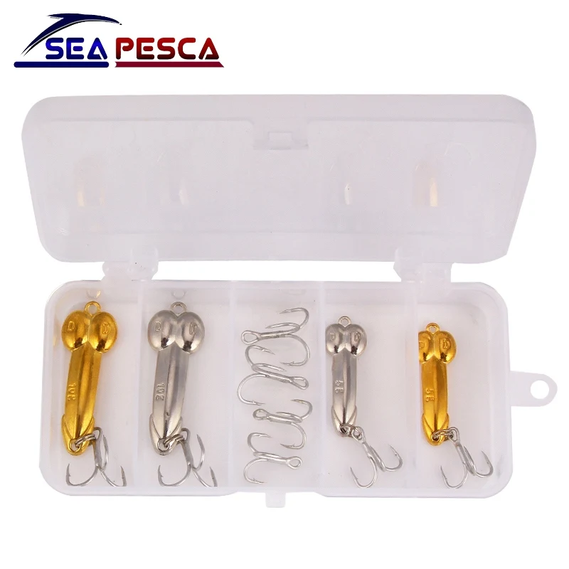 SEAPESCA 4 шт./лот DD ложка рыболовные приманки с 4 шт. тройные Крючки 5 г 10 г металлические украшения Спиннер жесткая Приманка снасти Коробка ZB405