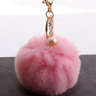 pink Модный брелок с меховым помпоном, помпоном из искусственного кроличьего меха, лампочка, сумка, Автомобильные украшения, меховой шар, подвеска, лучшие подарки, QS1824 - Цвет: pink