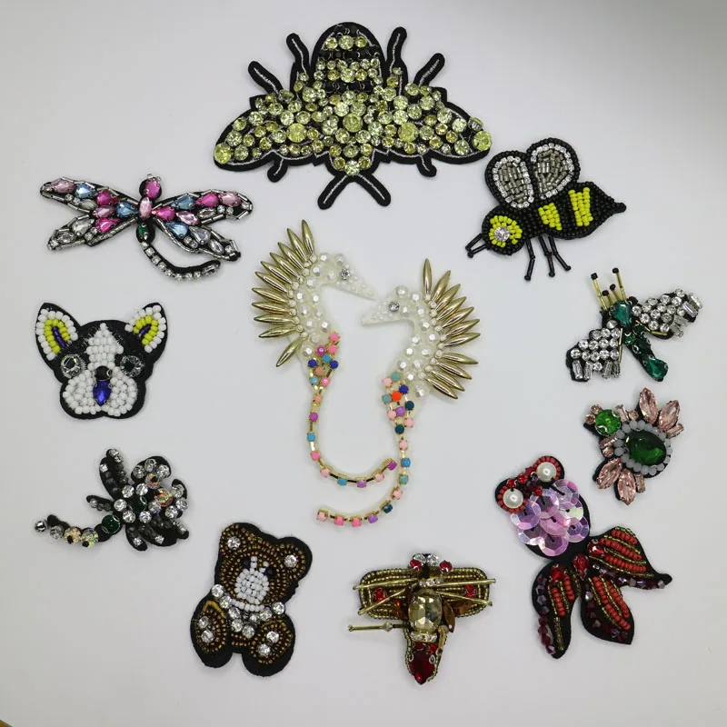3D животное для одежды DIY sew on bee parches нашивки со стразами и бисером|patch 3d|beaded patchesskull