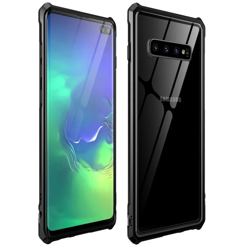 Роскошный Металлический Чехол-броня для samsung Galaxy S10 Plus S10 E s10E рамка оболочка бампер задняя прозрачное стекло для samsung S10 чехол - Цвет: Black