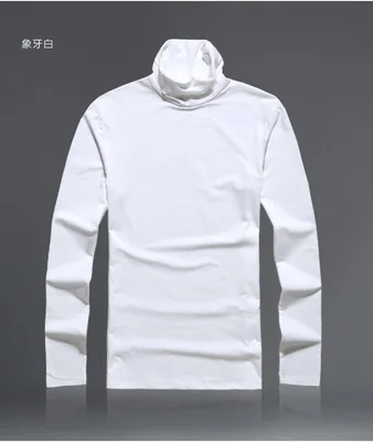 ivory white Мужская Осенняя новая лайкровая Однотонная футболка с длинным рукавом, мужская Тонкая Повседневная теплая футболка с высоким воротником в британском стиле - Цвет: ivory white