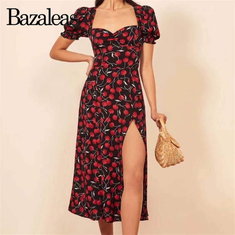 Bazaleas пляжное платье vestidos праздничное сшитое миди шикарное темно синее с принтом