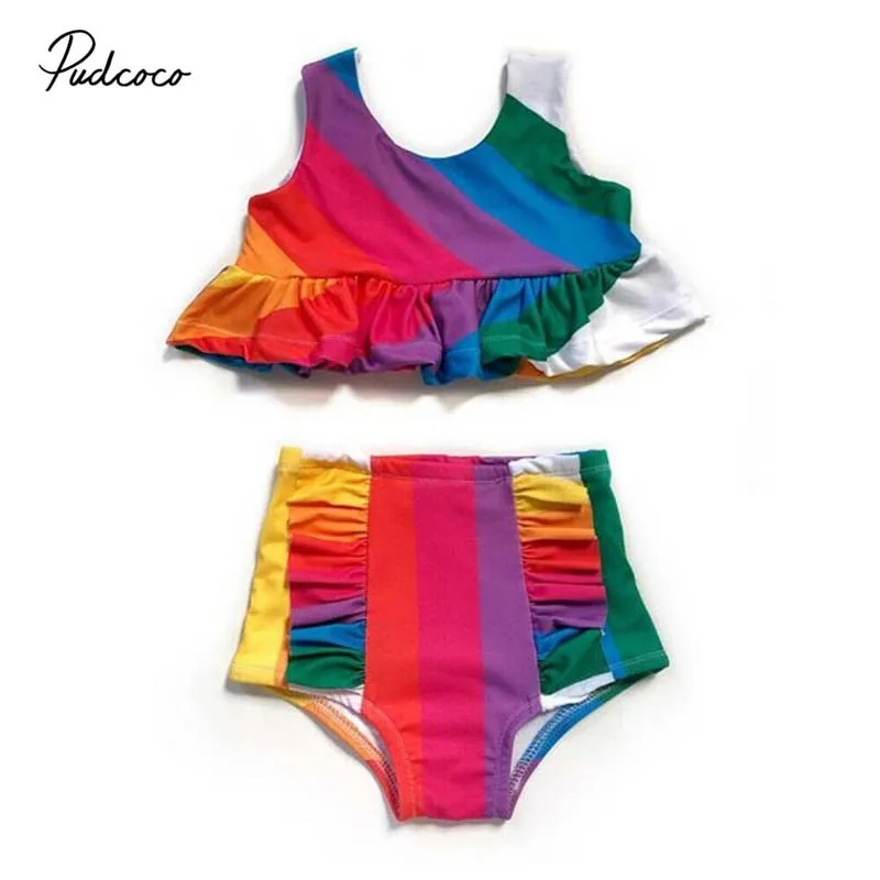 Бренд для новорожденных девочек Радужный топ с оборками из 2 предметов жилет