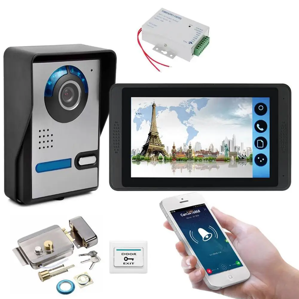 Приложение SmartYIBA RFID дверной звонок 7 дюймов ЖК-Wifi беспроводной видео-телефон двери дверной звонок спикер домофон комплект дверной замок - Цвет: 618FA11B5
