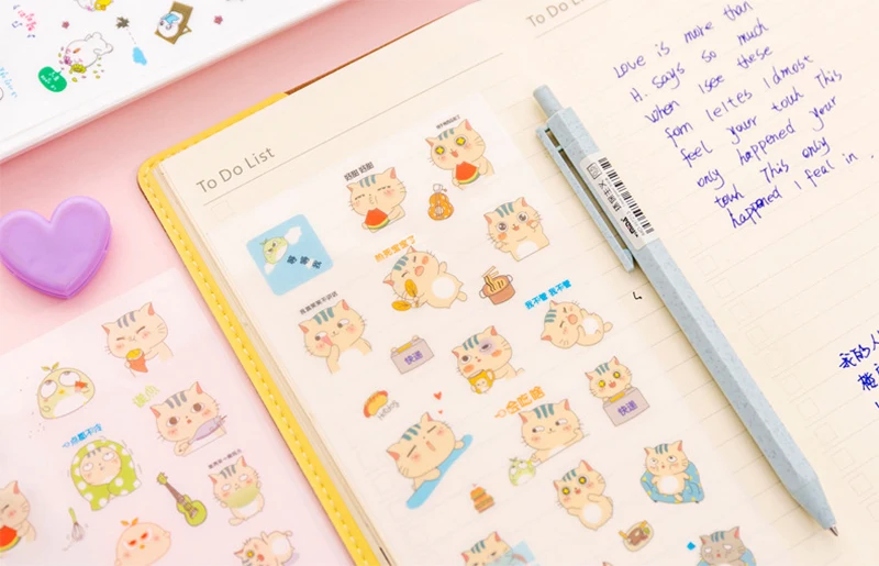 6 шт./компл. милые мини Мультяшные кошки Pet стикеры Escolar DIY Скрапбукинг Канцелярские Принадлежности для наклеек студенческий подарок, школьные принадлежности