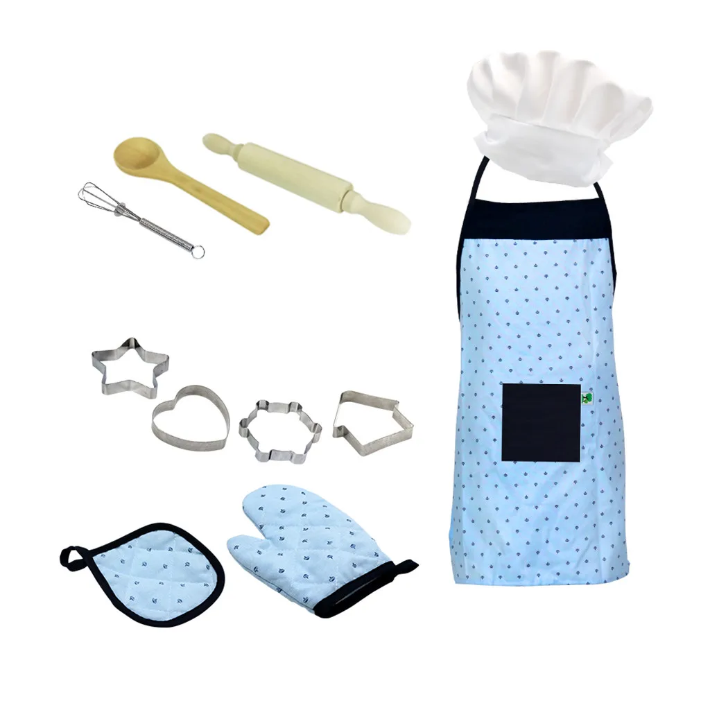 Children Baking Tool Apron Set 12pc Kids Cooking And Baking Set Kitchen Costume Pretend Role Play Kit Apron Hat