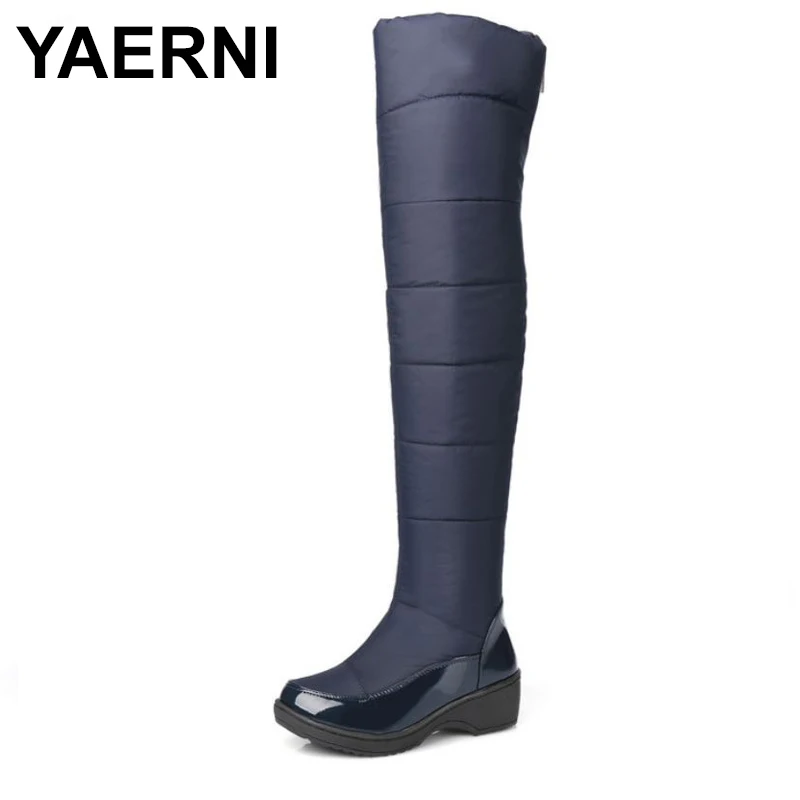 YAERNI/новые женские зимние сапоги выше колена Женская теплая меховая обувь на