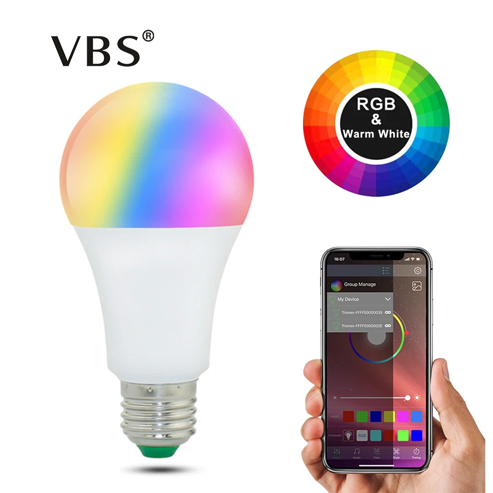 Беспроводная Bluetooth умная лампа светодиодный волшебный RGB Домашнее освещение лампа 15 Вт E27 изменение цвета Затемнения AC85-265V относится к IOS/Android
