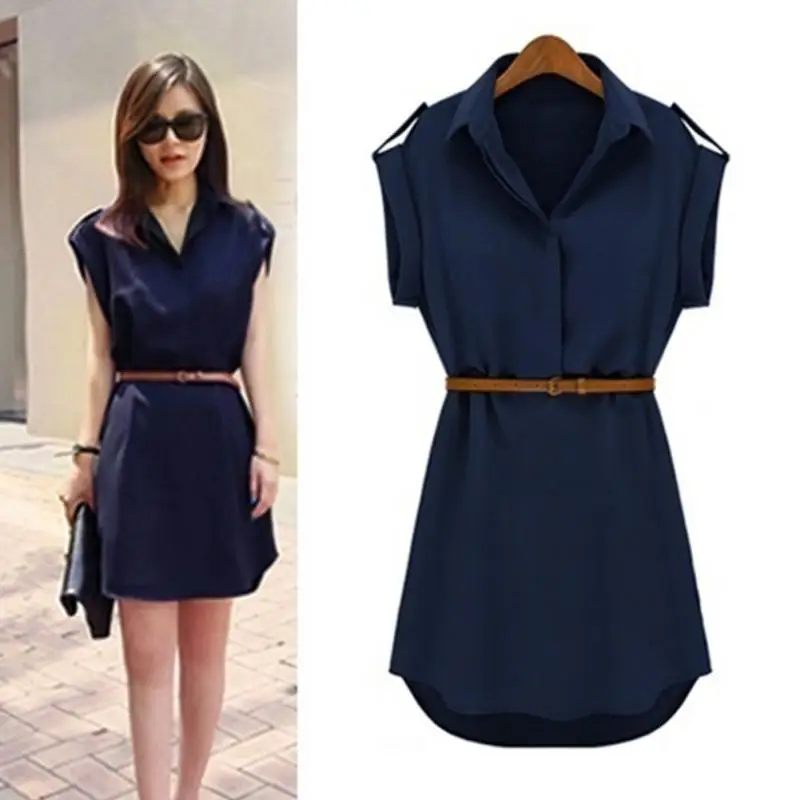 Женское шифоновое платье рубашка с поясом Размеры M L XL XXL|mini dress|dress withdress with belt |