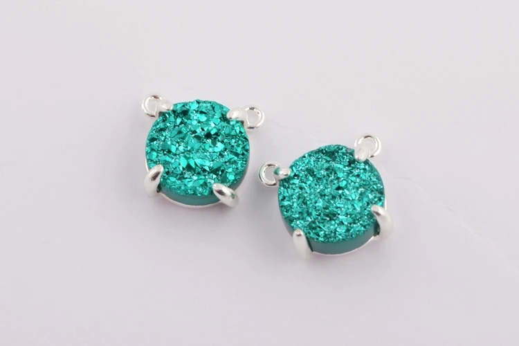 Light Blue Druzy BOROSA Druzy ювелирные изделия 10 шт. Серебряный Цвет Коготь 10 мм круглые натуральные Агаты Титан Радужная Друза разъемы для ожерелья ZS0413 - Окраска металла: Light Blue Druzy