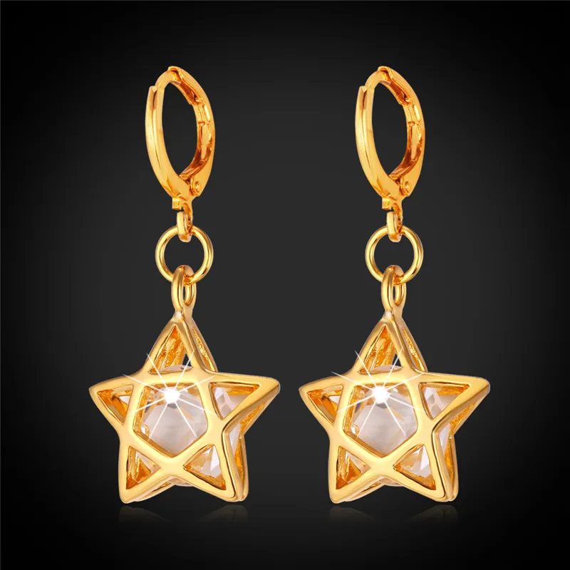

Gold Star Earrings For Women Vintage Gold Color New Fashion Jewelry Cubic Zirconia Crystal Bridal Earrings E948