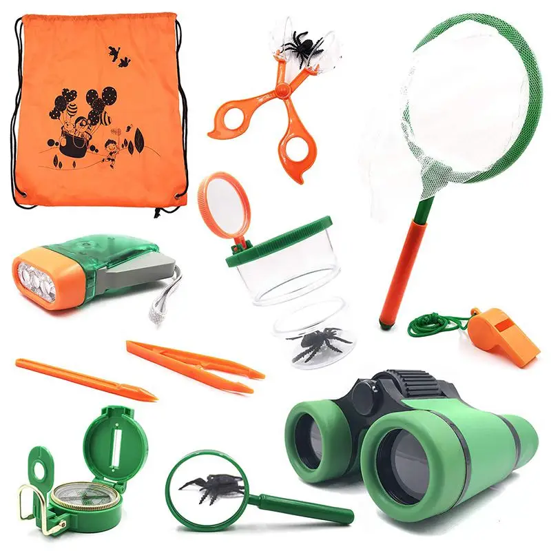Green and orange 12 шт./компл. Открытый лагерь игрушки Комплект Дети Приключения Кемпинг игрушки для исследования детской верхней одежды; Набор исследователя подарки для детей - Цвет: Green and orange