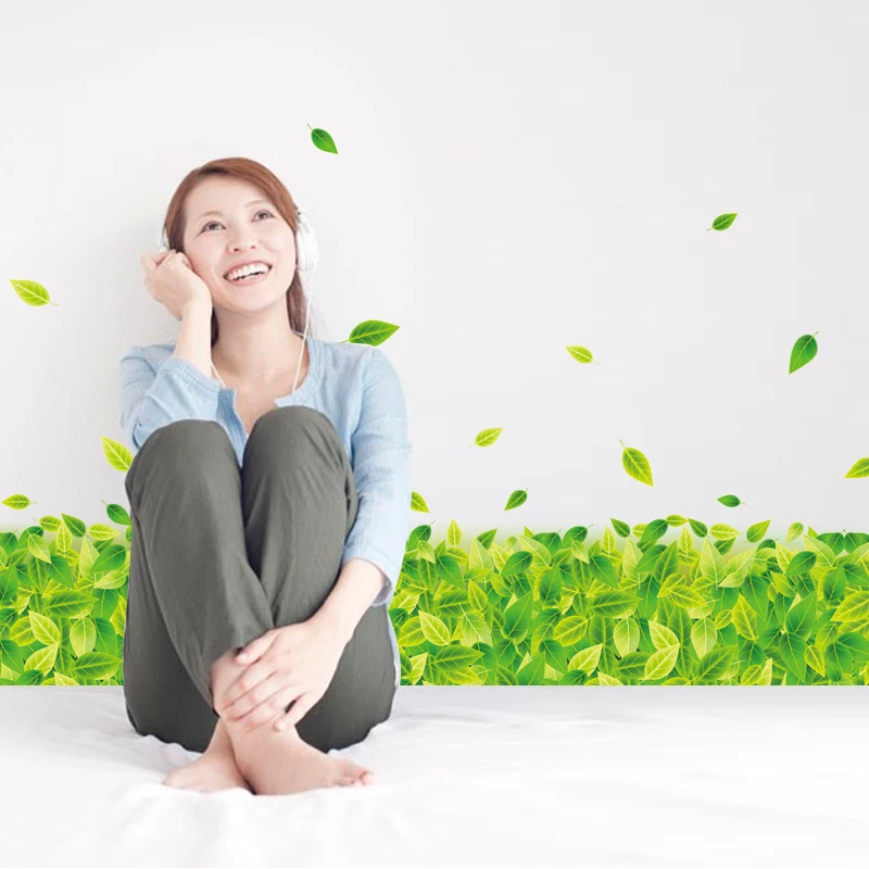 

SK7015 Fresh green tender leaves baseboard wall sticker bedroom living room plants garden home decoration skirting line decals
