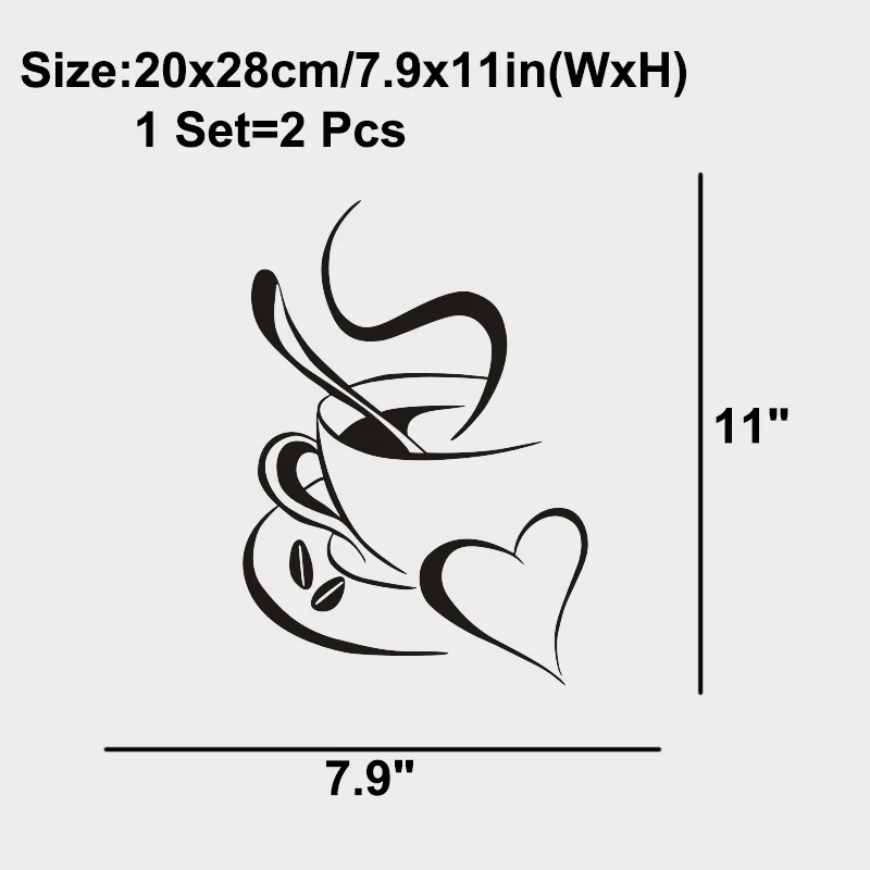 JJRUI 2 кухонные наклейки на стену кофейные чашки виниловые художественные для кафе