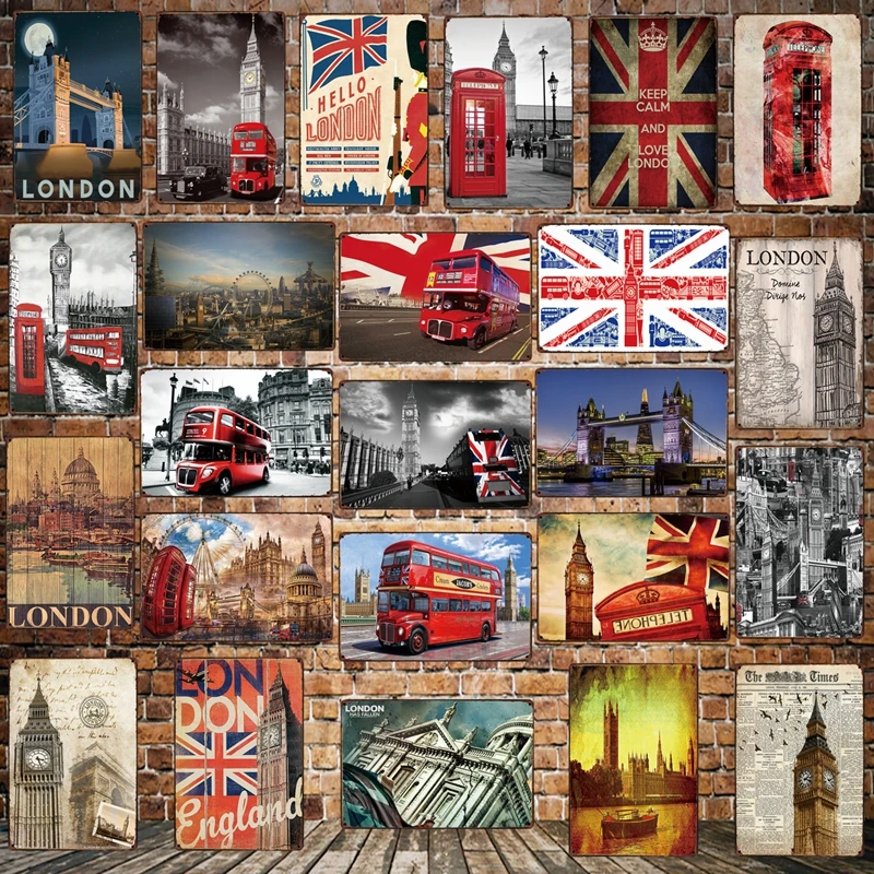 

[ Mike86 ] LONDON Red double decker BUS Big Ben STYLE Metal Sign Wall Plaque Poster Painting art Christmas Decor Art FG-516