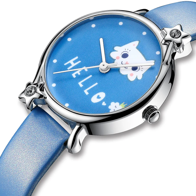 KDM Lovely Girl Watch Cute Cat Child Watches Waterproof Kids Watch Genuine Leather Kid Children Wristwatch Student Girls Clock big sale girl leather strap watch cute women wristwatch child mickey mouse watches girls fashion time lovely hour new pink kids