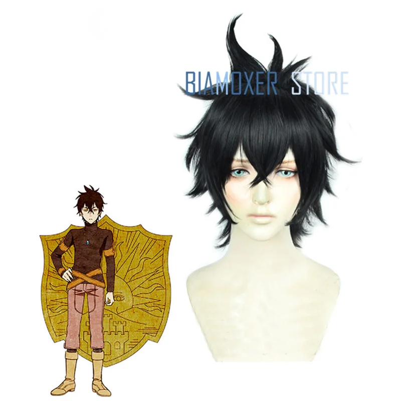 

Biamoxer New Black Clover Yuno Men Cosplay Wigs Short Black Heat Resistant Synthetic Hair Perucas Cosplay Wig